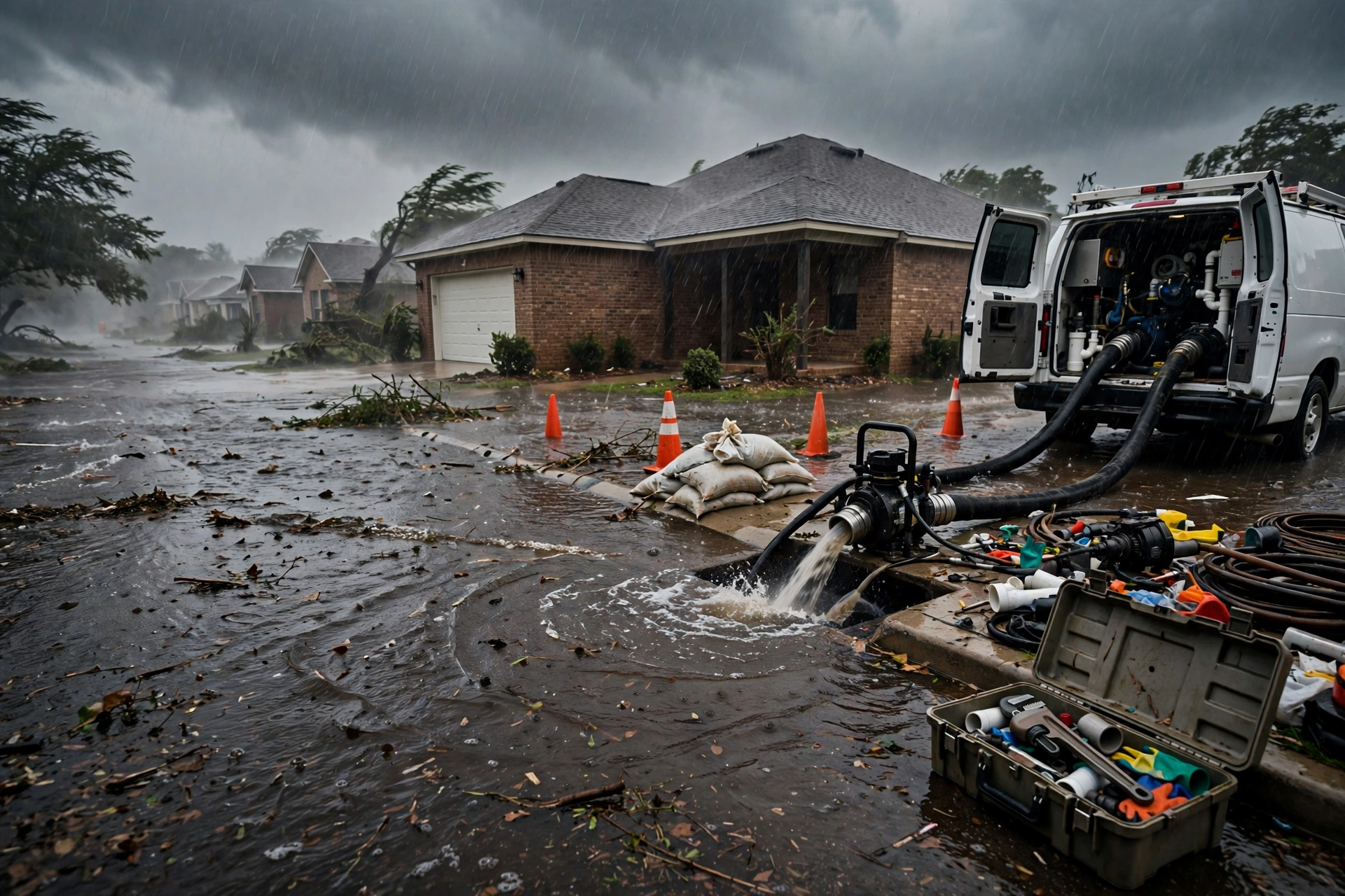 Heavy rain flooding a Texas street during hurricane season